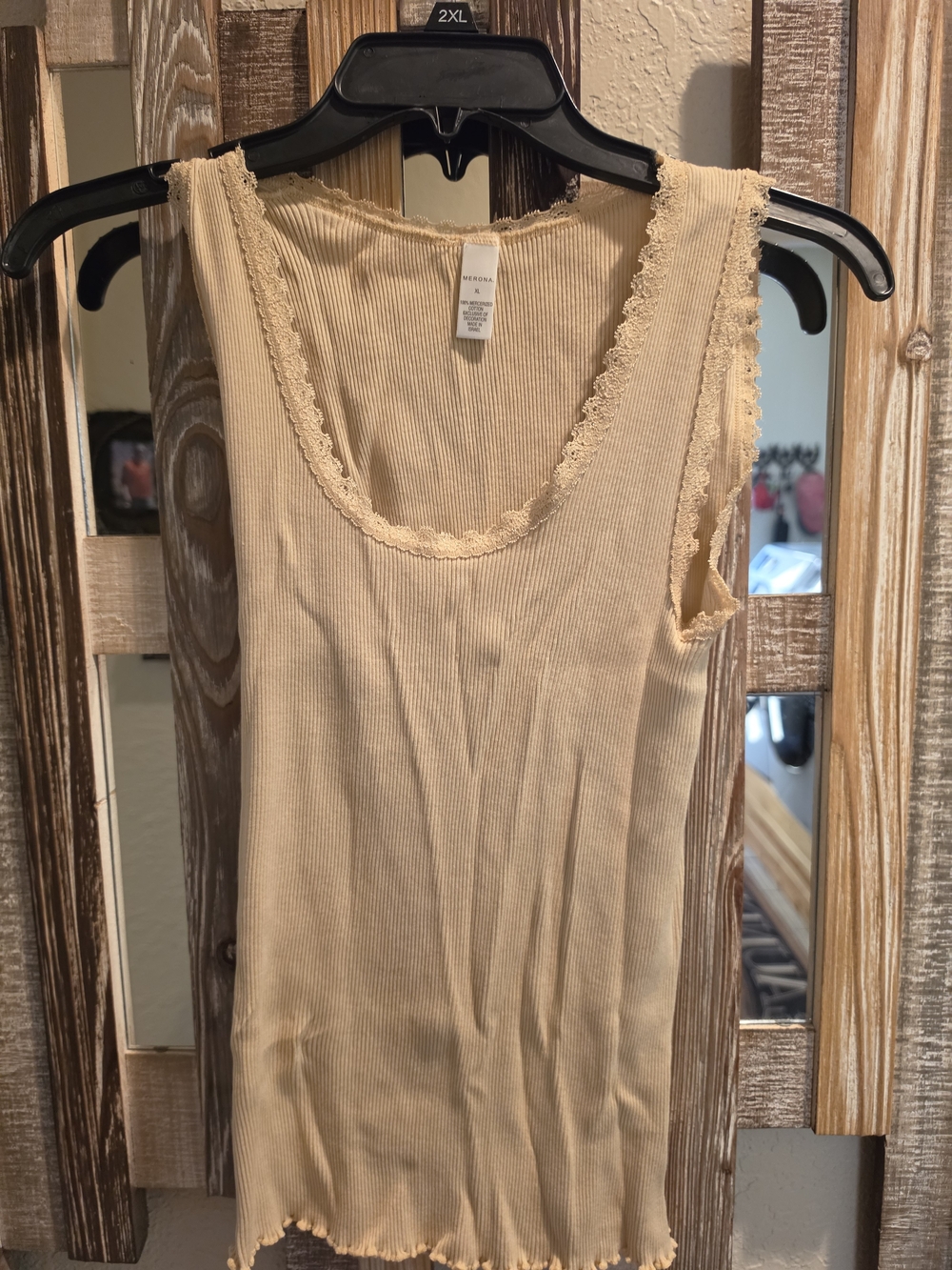 Merona Beige Ribbed Lace-Trim Tank